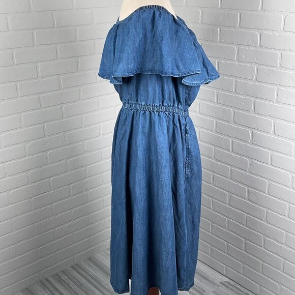 Lane Bryant Dress Women‎ 18/20 Blue Chambray 4Way Neck Ruffle Midi Logenlook NWT - Picture 5 of 16